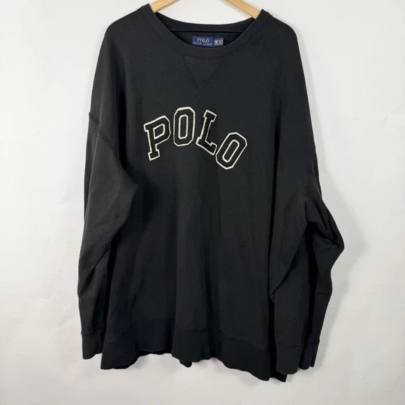 Polo Ralph Lauren 4XLT Black Spellout Sweatshirt Big Tall Oversized Crewneck - Picture 4 of 9